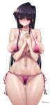  1girl areola_slip areolae ass_visible_through_thighs bikini black_eyes black_hair blush breasts cameltoe commentary_request covered_nipples komi-san_wa_komyushou_desu komi_shouko large_breasts long_hair looking_at_viewer navel onomeshin partially_visible_vulva pink_bikini shiny shiny_hair shiny_skin side-tie_bikini skindentation solo standing string_bikini swimsuit thigh_gap thighs 