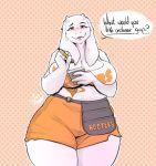  big_butt blush bottomwear bovid breasts butt caprine cleavage clothed clothing crotch_lines cumbread curvy_figure english_text engrish eyebrows female goat hi_res hip_dips hooters hotpants huge_butt huge_hips looking_at_viewer mammal mature_female notebook orange_bottomwear orange_clothing orange_shorts pencil_(object) raised_eyebrow satchel shirt shorts slightly_chubby smile solo text thick_thighs topwear toriel undertale uniform video_games voluptuous white_clothing white_shirt white_topwear wide_hips 