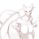  1:1 2020 3_fingers anthro big_breasts breasts charizard claws digital_media_(artwork) dragon featureless_breasts female fingers fire half-closed_eyes hanging_breasts hi_res looking_at_viewer membrane_(anatomy) membranous_wings monochrome narrowed_eyes nintendo non-mammal_breasts nude pok&eacute;mon pok&eacute;mon_(species) scalie simple_background solo video_games white_background whooo-ya wings 