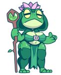  amphibian anthro breasts cleavage clothed clothing female frog gesture navel non-mammal_breasts scribsart simple_background solo thick_thighs white_background 