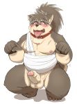  absurd_res anthro balls begging begging_pose belly blush canid canine canis collar domestic_dog erection genitals hair hi_res humanoid_genitalia humanoid_penis long_hair male mammal nipples nude overweight overweight_male pecs penis ponytail pose reddo12340 scar shino_(housamo) solo tokyo_afterschool_summoners tongue video_games 