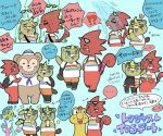  animal_crossing anthro beaver c.j._(animal_crossing) chameleon clothing date duo flick_(animal_crossing) japanese_text lizard m_u_t_s_u male male/male mammal multiple_images nintendo one_eye_closed rainbow red_body red_scales reptile rodent scales scalie shirt text topwear translation_request video_games water wink 
