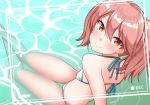  1girl brown_eyes brown_hair commentary_request feet_out_of_frame flat_chest kantai_collection kirigakure_(kirigakure_tantei_jimusho) long_hair looking_at_viewer partially_submerged recording ryuujou_(kantai_collection) sitting solo twintails viewfinder water 