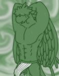  abs anthro balls biceps bulge clothed clothing digital_media_(artwork) erection feathered_wings feathers front_view genitals green_body hair haul_(trigger_lex) hi_res humanoid_genitalia humanoid_penis jockstrap male muscular muscular_anthro muscular_arms muscular_male neo_demonthing_(trigger_lex) pecs penis pinup portrait pose solo standing three-quarter_portrait trigger_lex underwear underwear_only wings 