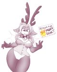  2015 antlers bell bell_collar bottomless breasts cervid chest_tuft clothed clothing collar deeer female genitals hair hi_res horn implied_transformation mammal pussy simple_background solo tgwonder tuft white_background wide_hips 