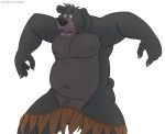  balls baloo barely_visible_genitalia book clothing disney ethancostas genitals grass_skirt jungle male mammal navel open_mouth pecs simple_background solo surprise ursid wardrobe_malfunction white_background 