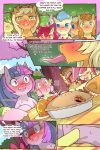  2:3 apple_bloom_(mlp) applejack_(mlp) blue_eyes blush clothing cold-blooded-twilight dragon english_text equid equine feral food friendship_is_magic green_eyes group hat headgear headwear hi_res horn horse long_tongue mammal mane my_little_pony open_mouth pink_tongue pony scalie sibling sister sisters spike_(mlp) teeth text tongue tongue_out twilight_sparkle_(mlp) unicorn unicorn_horn 