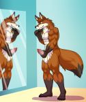  abs andy_renard anthro balls biceps canid canine fox genitals growth hi_res intimatewolf male mammal mirror muscle_growth muscular muscular_male pecs penis solo were werecanid werecanine werefox 