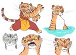  anthro dreamworks featureless_chest felid female fighting_pose finger_claws glacierclear hi_res kung_fu_panda mammal master_tigress multiple_poses pantherine partially_submerged pose red_eyes sharp_teeth simple_background solo teeth tiger white_background yellow_sclera 