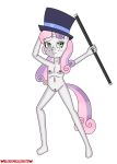  absurd_res alpha_channel animal_genitalia animal_pussy anthro blossomblaze clitoris clothing cutie_mark_crusaders_(mlp) equine_pussy female freckles friendship_is_magic genitals hair hat headgear headwear hi_res horn humanoid long_hair my_little_pony nipples pose pussy raised_arm slit solo spread_legs spreading stick sweetie_belle_(mlp) top_hat unicorn_pony 