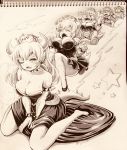  1girl bowser bowsette bracelet breasts cleavage collar dress forked_eyebrows genderswap high_heels highres jewelry kneeling mario_(series) monochrome new_super_mario_bros._u_deluxe scan sequential sharp_teeth smoke spiked_bracelet spiked_collar spiked_shell spiked_tail spikes star_(symbol) strapless strapless_dress super_crown tail teeth transformation turtle_shell twitter_username yoshida_gorou 