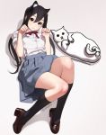  animal_ears black_hair brown_eyes cat cat_ears highres k-on! lying nakano_azusa neck_ribbon on_back paw_pose revolmxd ribbon school_uniform skirt twintails 