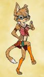  3_toes 4_fingers anthro bad_guy_cafe blue_eyes bottomwear clothing dancing domestic_cat eyewear felid feline felis female fingers glasses hi_res mammal necktie sand_fur sarha_solar skirt solo star toes ziegelzeig 