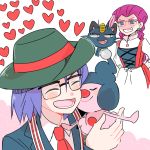  1boy atsumi_yoshioka blush closed_eyes gen_4_pokemon hat heart kojirou_(pokemon) mime_jr. musashi_(pokemon) pokemon pokemon_(anime) pokemon_(creature) smile 