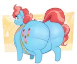  alpha_channel apron apron_only belly big_belly big_butt blue_body blush butt clothing cutie_mark earth_pony equid equine female feral friendship_is_magic hair hi_res horse hyper hyper_belly looking_back mammal mostly_nude mrs._cake_(mlp) my_little_pony obese obese_female overweight overweight_female pink_hair pink_tail pony ridiculouscake solo thick_thighs 