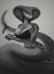  anthro big_breasts bottomless bra breasts cleavage clothed clothing female hi_res impracticalart monochrome naga panties reptile scalie serpentine snake solo underwear video_games viper_(x-com) x-com 