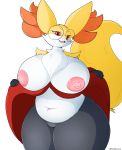  anthro areola big_breasts breasts delphox female fur gayeon genitals hi_res huge_breasts huge_thighs nintendo nipples pink_areola pink_nipples pink_tongue pok&eacute;mon pok&eacute;mon_(species) pussy solo thick_thighs tongue video_games white_body white_fur yellow_body yellow_ears yellow_fur yellow_tail 