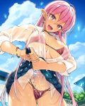  bikini cleavage elf pointy_ears safe see_through seifuku swimsuits takuji tattoo wet wet_clothes 