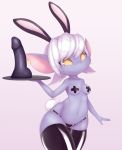  absurd_res ayzcube breasts bunny_costume clothing costume dildo female hi_res humanoid league_of_legends legwear navel pasties riot_games sex_toy simple_background solo tongue tongue_out tristana_(lol) underwear video_games yordle 