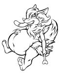  after_vore ambiguous_gender ambiguous_prey belly belly_rub big_belly bone braixen canid canine chest_tuft feline_tail fluffy fox hi_res holding_object line_art male male_pred mammal monochrome navel nintendo oral_vore pawpads pok&eacute;mon pok&eacute;mon_(species) sassy_(sassylebraix) sassylebraix solo tuft video_games vore 