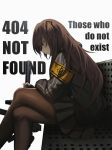  1girl 404_(girls_frontline) 404_logo_(girls_frontline) armband black_legwear brown_eyes brown_hair cero_(last2stage) closed_mouth girls_frontline h&amp;k_ump45 highres hood hooded_jacket jacket pantyhose sad scar scar_across_eye sitting ump45_(girls_frontline) white_background 