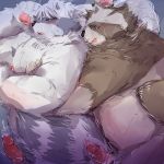  1:1 2020 anal anthro belly blush brown_body brown_fur canid canine duo eyes_closed fur hi_res kemono male male/male mammal moobs nipples overweight overweight_male procyonid raccoon raccoon_dog sex tanuki yuuya333 