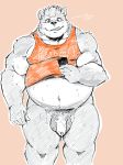  &lt;3 2020 absurd_res anthro balls belly clothing flaccid genitals hi_res humanoid_genitalia humanoid_hands humanoid_penis kemono lost_out_gi male mammal overweight overweight_male penis phone shirt simple_background solo topwear ursid 