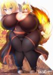  animal_humanoid asian_clothing belly big_breasts black_bottomwear black_clothing black_pants blonde_hair blush bottomwear breasts canid canid_humanoid canine canine_humanoid cleavage clothed clothing curvy_figure dipstick_tail east_asian_clothing female fire flaming_tail footwear fox_humanoid full-length_portrait fully_clothed fur hair hand_on_breast hi_res huge_breasts humanoid hyper hyper_breasts inner_ear_fluff japanese_clothing kimono kyosuke_fujiwara leaf light_skin looking_at_viewer mammal mammal_humanoid maple_leaf monotone_hair multicolored_tail obi overweight overweight_female pants portrait shoes simple_background smile solo standing thick_thighs tight_clothing tuft voluptuous white_background wide_hips yellow_body yellow_fur 