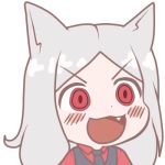  1:1 2020 alpha_channel animal_humanoid blush canid canid_humanoid canine canine_humanoid clothed clothing cute_fangs dog_humanoid female grey_hair hair humanoid low_res mammal mammal_humanoid necktie open_mouth red_eyes shirt simple_background solo topwear transparent_background vest zerorespect_bot 