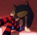  anthro blush choker clothing girly green_eyes jewelry legwear male necklace pink_background royalbootlace seductive simple_background solo sonic_the_hedgehog sonic_the_hedgehog_(series) thigh_highs 