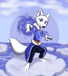  2020 arctic_fox avatar:_the_last_airbender barefoot black_nose canid canine clothed clothing cloud crossover disney elemental_manipulation fox fully_clothed fur hi_res ice looking_at_viewer mammal nickelodeon outside sky skye_(zootopia) smile standing theblueberrycarrots water water_manipulation white_body white_fur zootopia 