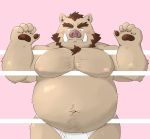  2020 anthro az_paipai belly blush brown_body brown_fur clothing fur hi_res kemono male mammal moobs navel nipples overweight overweight_male solo suid suina sus_(pig) underwear wild_boar 