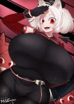  5_fingers abstract_background ahoge animal_humanoid armband armwear belt big_breasts black_clothing black_gloves black_legwear black_topwear bottomwear breasts canid canid_demon canid_humanoid canine canine_humanoid cerberus_(helltaker) clothed clothing crossover curvy_figure demon elbow_gloves eyelashes female fingers fully_clothed gesture gloves grin group hair hand_on_hip handwear hat headgear headwear helltaker hi_res hotpants huge_breasts humanoid kyosuke_fujiwara legwear light_skin looking_at_viewer mammal mammal_humanoid monotone_hair open_mouth open_smile ponytail red_eyes salute shorts smile solo_focus spade_tail standing teeth tight_clothing tongue topwear voluptuous white_hair wide_hips 