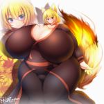  1:1 animal_humanoid asian_clothing belly big_breasts black_clothing black_legwear blonde_hair blush breasts canid canid_humanoid canine canine_humanoid cleavage clothed clothing curvy_figure dipstick_tail east_asian_clothing female fire flaming_tail fox_humanoid fully_clothed fur hair hand_on_breast hi_res huge_breasts humanoid hyper hyper_breasts inner_ear_fluff japanese_clothing kimono kyosuke_fujiwara leaf legwear light_skin looking_at_viewer mammal mammal_humanoid maple_leaf monotone_hair multicolored_tail obi overweight overweight_female portrait smile solo standing thick_thighs three-quarter_portrait tight_clothing tuft voluptuous wide_hips yellow_body yellow_fur 
