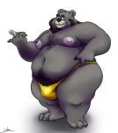  2020 anthro belly black_body black_fur black_nose bulge clothing fur hi_res lakalando male mammal moobs nipples overweight overweight_male pink_nipples simple_background solo underwear ursid white_background 