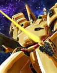  absurdres beam_rifle beam_saber commentary_request energy_gun glowing gundam highres looking_at_viewer machinery mecha mobile_suit nebula no_humans robot science_fiction space star_(sky) starry_background the_o_(mobile_suit) titans_(gundam) tomohawe1250 upper_body weapon zeta_gundam 