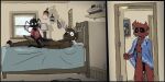 alarm_clock anthro arachnid arthropod bed bedroom black_sclera blush bodily_fluids bottomless bottomwear buoy ceiling_lamp censored clock clothed clothes_on_floor clothing container cowgirl_position deer door ellipsis exclamation_point fangs feathers female fingers from_front_position furniture genitals glowing glowing_genitalia glowing_pussy group hairy hallway hands_on_legs hi_res hinge holding_object hooved_fingers hooved_toes hooves horn ineffective_censorship ineffective_cover izzi_(sevens_artchive) jar lamp looking_at_another lying male mammal multi_eye multi_limb no_irises nude on_back on_bottom on_top outlet owen_(sevens_artchive) painting panties pillow pussy question_mark sevens_artchive sex shelf ship shirt shirt_only shorts spider surprised teeth topwear topwear_only towel towel_on_shoulder towel_only trico_(sevens_artchive) trio underwear vehicle venom watercraft window wtf_face x&#039;i