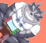  2020 anthro belly blush clothing eyes_closed hi_res humanoid_hands kemono male mohumohudansi nintendo nintendo_switch overweight overweight_male shirt solo tokyo_afterschool_summoners topwear tsathoggua video_games 