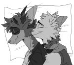  anthro biped clothed clothing dracofelis duo fan_character fluffy fully_clothed headshot_portrait league_of_legends male male/male mammal monochrome neck_tuft portrait riot_games size_difference sleeping teemo_the_yiffer tuft video_games yordle 