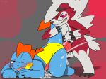  4:3 anthro bodily_fluids croconaw cum cum_in_ass cum_inside cum_on_ground cumshot duo ejaculation feral genital_fluids hi_res lycanroc male male/male midnight_lycanroc nintendo petro_(artist) pok&eacute;mon pok&eacute;mon_(species) video_games 