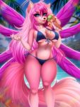  adorableinall anthro big_breasts bikini blue_eyes breasts canid canine canis cleavage clothed clothing dessert digital_media_(artwork) eyelashes female fingers food fur hair ice_cream looking_at_viewer mammal mariah_veiethe nails side-tie_bikini smile solo swimwear tongue wings wolf 