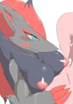  anthro blush breasts canid canine claws duo female female_focus fur hair hi_res human human_on_anthro interspecies male male/female male_on_anthro mammal nintendo nipples nude pok&eacute;mon pok&eacute;mon_(species) pok&eacute;philia solo_focus tarian video_games zoroark 