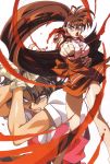  1990s_(style) 2girls brown_eyes brown_hair clenched_hands crossed_arms fingerless_gloves floating_hair gloves hair_ribbon high_ponytail kimura_takahiro long_hair looking_at_viewer multiple_girls no_pupils official_art open_mouth orange_skirt outstretched_arm ribbon skirt takeuchi_yuka underbust v-shaped_eyebrows variable_geo very_long_hair waitress yajima_satomi 