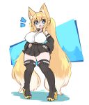  absurdres alice_(flanaki) animal_ears bare_shoulders belt blonde_hair boots breasts ceroblitz commission detached_sleeves eyebrows_visible_through_hair fingerless_gloves fox_ears fox_girl gloves gradient_hair high_heel_boots high_heels highres large_breasts long_hair multicolored_hair original skirt thick_thighs thighs twintails very_long_hair white_hair 