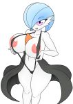  areola big_breasts bikini breasts clothed clothing cucarachaaa female gardevoir hi_res holding_breast nintendo nipple_outline pok&eacute;mon pok&eacute;mon_(species) shiny_pok&eacute;mon simple_background skimpy sling_bikini solo swimwear video_games white_background 