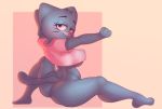  anormaluser anthro blue_body blue_fur bottomless breasts butt cartoon_network clothed clothing domestic_cat felid feline felis female fur looking_back mammal nicole_watterson solo the_amazing_world_of_gumball under_boob 