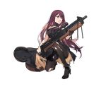  1girl :o alternate_costume black_dress black_footwear black_gloves black_legwear breasts choker dress duoyuanjun girls_frontline gloves gun half_gloves high_heels holding holding_gun holding_weapon large_breasts long_hair looking_away official_art one_knee open_mouth pantyhose purple_hair red_eyes rifle shoes sidelocks single_glove sniper_rifle solo thighband_pantyhose torn_clothes torn_dress torn_legwear transparent_background v-shaped_eyebrows very_long_hair wa2000_(girls_frontline) weapon 