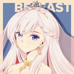  1girl absurdres azur_lane bangs bare_shoulders belfast_(azur_lane) belfast_(claddagh_ring&#039;s_vow)_(azur_lane) blue_eyes braid bridal_veil chain character_name closed_mouth collar collarbone colored_pencil_(medium) earrings french_braid highres huge_filesize jewelry lave2600 long_hair looking_at_viewer marker_(medium) millipen_(medium) side_braid silver_hair smile solo tiara traditional_media veil 