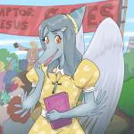  anthro bible ceratopsian crucifix dinosaur fang_(gvh) female goodbye_volcano_high group hi_res ornithischian pterosaur raptor_jesus reptile scalie triceratops unknown_artist wings 