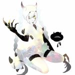  1girl abstract abyssal_nimbus_hime anno88888 bangs braid claws closed_mouth dress hair_between_eyes hat highres horns kantai_collection long_hair pale_skin shinkaisei-kan simple_background sitting skeletal_hand solo twin_braids white_background white_dress white_hair white_skin yellow_eyes 